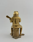 Melodic Croak: Vintage Brass Frog Guitarist on Stump Playing Guitar-Figurine