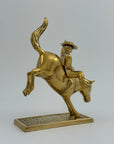 Vintage Brass Cowboy on Bucking Horse Sculpture – Rare Western Rodeo Figurine