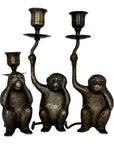 Vintage Brass Three Wise Monkeys Candleholders — See No Evil, Hear No Evil, Speak No Evil