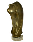 Modernist Brass Female Bust Sculpture | Abstract Woman’s Head, Vintage Brass Art Object on Lucite Base