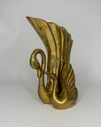Vintage Brass Swan Vase – Hollywood Regency Sculptural Vessel | 9.75” Tall