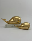 Vintage Brass Whale Pair – Large & Small Coastal Nautical Sculptures