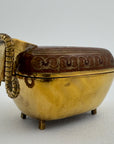 Vintage Brass Goat Trinket Dish With Enameled Etchings