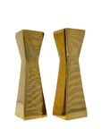 Vintage Polished Brass Geometric Candle Holders | Mid-Century Modern |Art Deco Revival Sculptural Pair