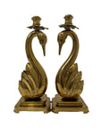 Pair of Vintage Brass Swan Candlestick Holders – Elegant Mid-Century Taper Candle Holders (14”) by Ethan Allen