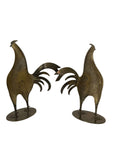 Vintage Mid-Century Modern Brass Rooster Sculptures – Pair, Made in Hong Kong