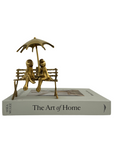 Vintage Brass Charming Frog Couple on Bench Under Umbrella
