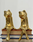 Vintage Polished Brass Frog Couple Bookends — Mid-Century Modern Charm