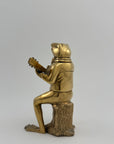 Melodic Croak: Vintage Brass Frog Guitarist on Stump Playing Guitar-Figurine
