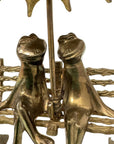 Vintage Brass Frog Couple Under Umbrella | Mid-Century Whimsical Figurine