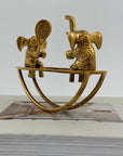 Vintage Brass Figurine of Elephants Enjoying a Tennis Match on a Teeter-Totter