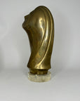 Modernist Brass Female Bust Sculpture | Abstract Woman’s Head, Vintage Brass Art Object on Lucite Base