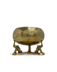 Vintage Brass Etched Bowl with Atop Elephant Stand