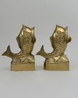 Vintage Brass Koi Fish Bookends | Mid Century Modern Fish Vases | Hollywood Regency Coastal Decor – Pair