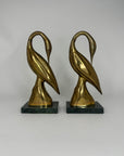 Vintage Brass Crane Pair on Marble Base