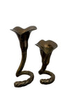 Vintage Brass Calla Lily Candleholders – Interlocking Pair, Made in Hong Kong – Elegant Mid-Century Taper Holders (Set of 2)
