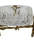 Vintage Cut Crystal Bowl with Ornate Brass Branch & Leaf Stand – Mid-Century Elegance