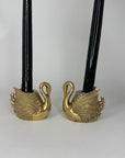 Pair of Vintage Brass Swan Candlestick Holders- Mid-Century Taper Candle Holders