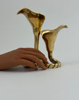 Vintage Brass Calla Lily Candleholders – Interlocking Pair, Made in Hong Kong – Elegant Mid-Century Taper Holders (Set of 2)