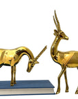 Rare Vintage Polished Brass Gazelle Pair | Mid-Century Modern Antelope Sculptures