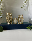 Small Mini Charming Vintage Brass Owl Trio in Retro Tuxedos