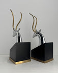 Mid-Century Chrome and Brass Antelope Bookends – Pair