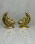Vintage Brass Bookends of Girl Sleeping in Moon- A Pair