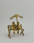 Vintage Brass Charming Frog Couple on Bench Under Umbrella