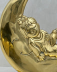 Vintage Brass Bookends of Girl Sleeping in Moon- A Pair