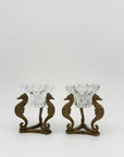 Vintage Brass Seahorse Stands with Crystal Inserts-A Pair