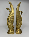 Pair Vintage Swan Bookends 15” | Brass Bird Sculptures, Hollywood Regency Decor