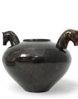 Vintage Bronze Horse Head Vessel | Dual Horse Sculpture Vase