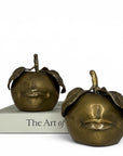Pair of Vintage Brass Anthropomorphic Apple Sculptures