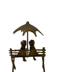 Vintage Brass Frog Couple Under Umbrella | Mid-Century Whimsical Figurine