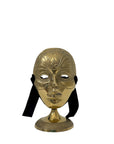 Vintage Brass Face Mask Sculpture on Stand | Mid-Century Modern Surreal Art Decor