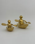 Vintage Brass Duck and Duckling Paddling Boats-A Pair