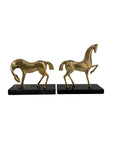 Vintage Brass Horse Sculptures on Marble Base (Pair)