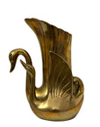 Vintage Brass Swan Vase – Hollywood Regency Sculptural Vessel | 9.75” Tall