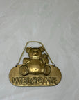 Vintage Brass Teddy Bear Hanging Welcome Sign