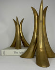 Pair of Brass Horn Tusk Stand Table Sculpture MCM Centerpiece 11" tall