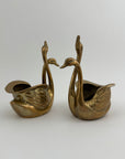 Small Pair of Vintage Brass Double Swan Planters – Hollywood Regency Stash Pots – 7”