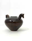 Vintage Bronze Horse Head Vessel | Dual Horse Sculpture Vase
