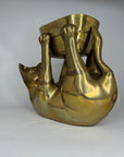 Rare Large Vintage Brass Cat Planter –Statement Cat Holding Bowl Centerpiece