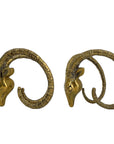 Small Vintage Brass Ram Head Sculptures – Hollywood Regency Mid-Century Pair