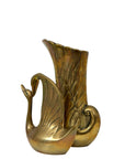 Vintage Brass Swan Vase – Hollywood Regency Sculptural Vessel | 9.75” Tall