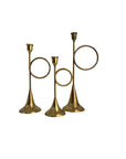 Tall Vintage Brass Horn Candlestick Holders – Set of Three