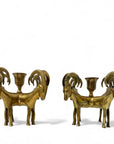 Exceptional Pair of Vintage Four-Headed Ram Brass Candleholders – MCM Sculptural Decor | Hollywood Regency Masterpieces