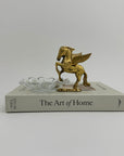 Vintage Brass Pegasus With Glass Trinket Dish- A Set