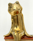 Vintage Polished Brass Frog Couple Bookends — Mid-Century Modern Charm