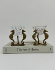 Vintage Brass Seahorse Stands with Crystal Inserts-A Pair